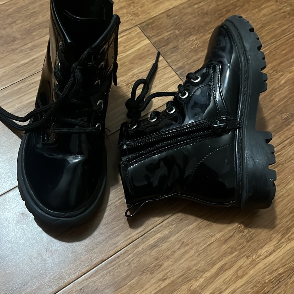 Black Patent Leather Combat Boots